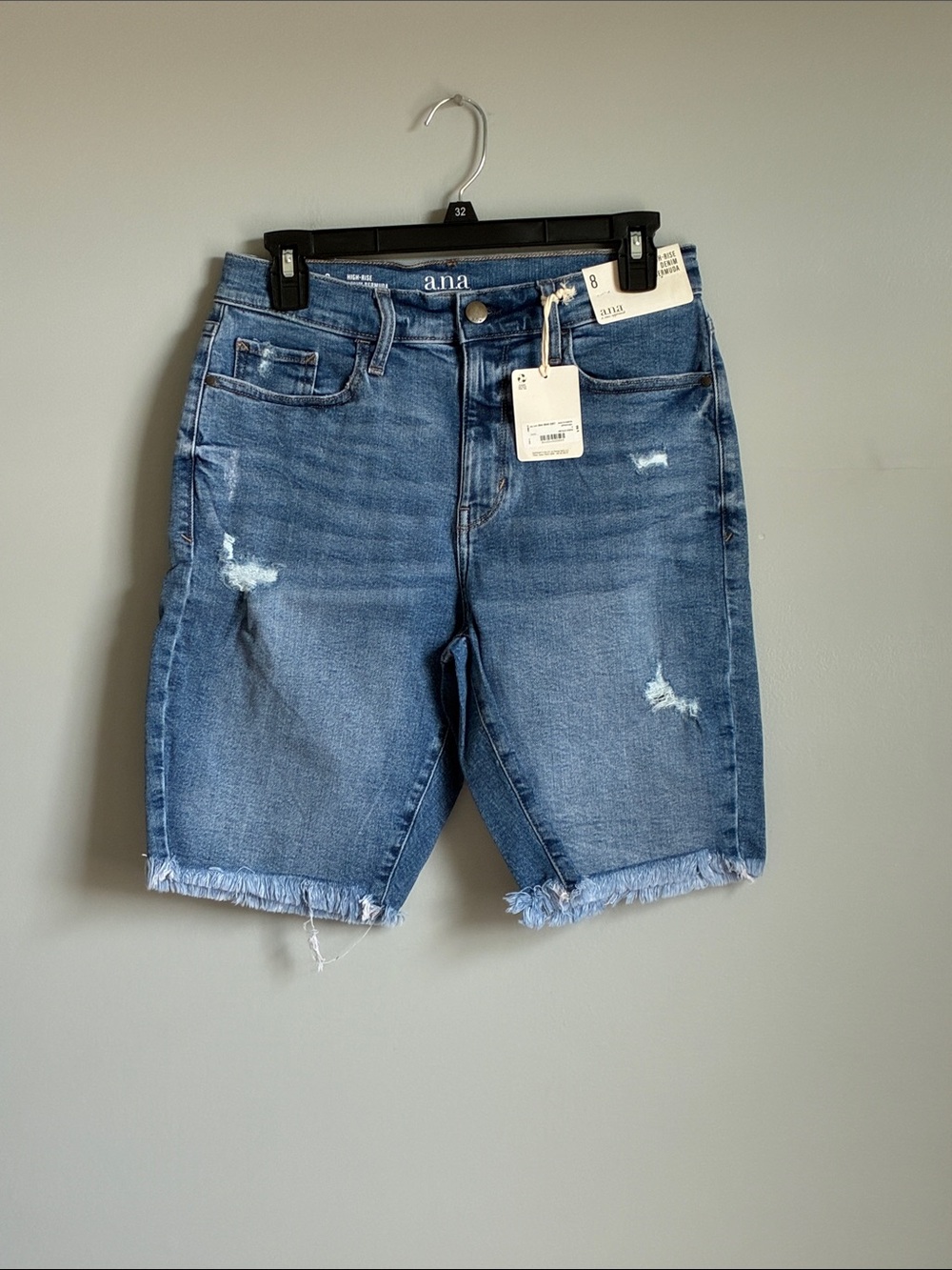a.n.a Women's Distressed High-Rise Denim Bermuda Shorts in Blue